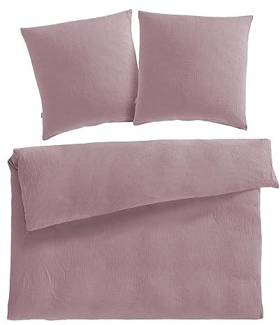Pure Label Musselin Bettwäsche 200x220 cm mit Kissenbezug 2er Set 80x80 cm aus 100% Baumwolle - Traumhaft weiche, kuschelige Bettwäsche-Sets in Mauve