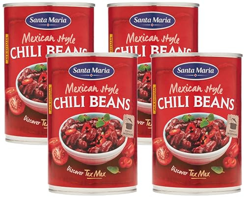 Santa Maria, Mexican Chili Beans, Fagioli al Chili, Ideali per Condire il Chili con Carne o come Condimento per Tortillas e Tacos, Tipici della Cucina Tex-Mex, Latta da 410 g (Confezione da 4)