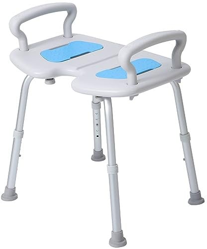 EasyVibe Silla de ducha para personas mayores, asiento de ducha, silla de ducha con reposabrazos, silla de baño para personas mayores, montaje sin herramientas, altura ajustable