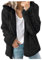 Archedeer Fleecejacke Damen mit Kapuze Winter Warm Super Weich und bequem Flanell Kapuzenpullover Teddyjacke Sweatshirt Reißverschluss Langarm Oberteile Top Frauen Mantel Kapuzenjacke,Schwarz,L