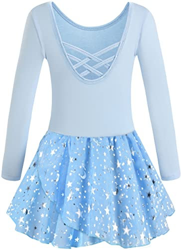 Mulnall Ballettanzug Mädchen Ballett Trikot mit Ballettkleid Kinder TüTü Kurzarm Langarm Baumwolle Balletttrikot Ballettanzug （EU40421-05-L）