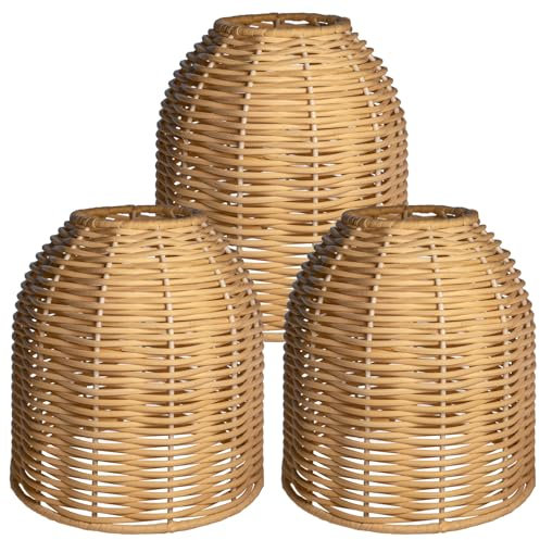 Rattan Lampenschirm, 3er Set, gewoben, Boho Stil, für Stehleuchte, Wandleuchte, Deckenleuchte, Pendelleuchte, Tischleuchte