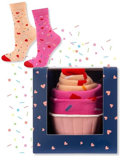 soxo Dessert Glace Chaussettes Femme Coffret Idee Cadeau Femme Drole Cadeaux Haute Chaussette 35-40 Muffin Coeurs Roses 1 Paire