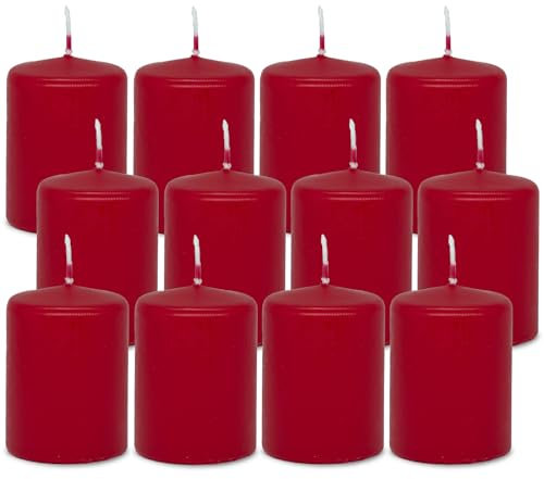 DecoLite 12er Pack Stumpenkerzen 80/60mm - Selbstverlöschend, Safe Candle, RAL Zertifiziert, 27 Stunden Brenndauer - 100% Made in Germany by Wenzel Kerzen (rot)