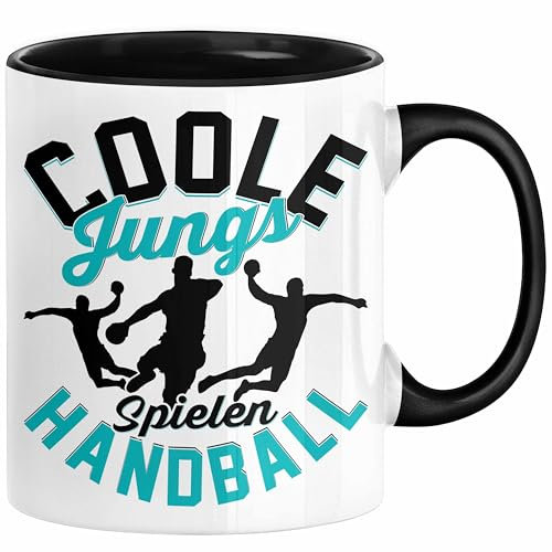 Handball-Spieler Geschenk Tasse Geschenkidee Handball-Spieler Jungs Kaffee-Becher Coole Jungs Spielen Handball (Schwarz)