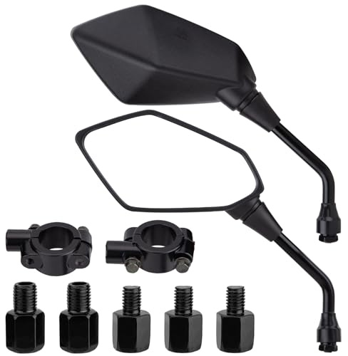 CICMOD Motorcycle Mirrors Rear View Side Mirror for Scooter, ATV, Dirt Bike, Cruiser, Snowmobile, with M8 M10 Threaded Bolts, 7/8 Handlebar Mirror Mount