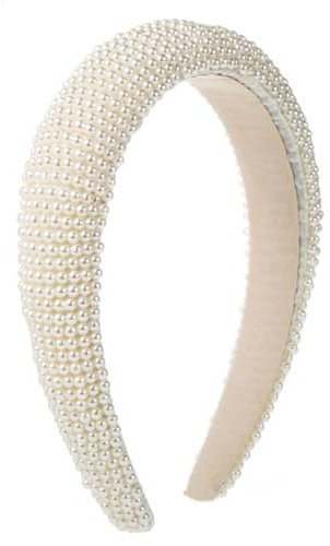 scicent Haarschmuck Damen Dick Gepolstert Haarreif Perle Stirnband Kunstperlen Breit Haarband Braut Haarschmuck für Hochzeit Party Geburtstag Geschenk, Weiß - 16427