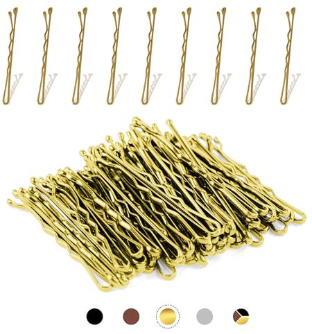 Biribila Bobby Pins 5 cm - 75 Stk Haarnadeln klein - Haarklemmen Damen mit abgerundeten Kanten in einer Aufbewahrungsbox – Hochsteckfrisuren Zubehör Haarnadel, Perfekt zum Stylen - Gold