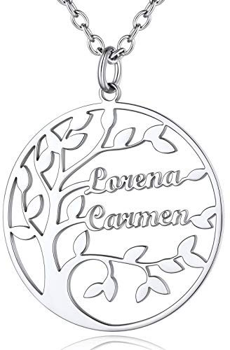 Custom4U Bijoux Arbre de Vie Collier Arbre Généalogique Personnalisé Collier Pendentif Arbre de Vie à Graver Acier Inoxydable