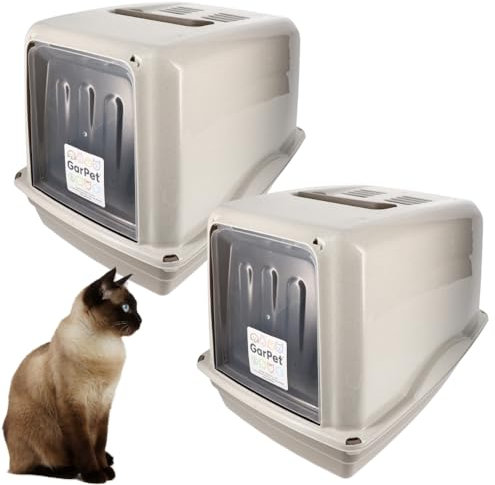 2X Katzenklo mit Deckel XXL Katzentoilette große Katzen Klo WC Haubentoilette grau inkl. Aktivkohlefilter Doppelpack Sparpaket