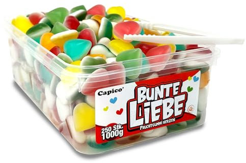 Capico Bunte Liebe Fruchtgummi Herzen (1000g) in Dose, Halal