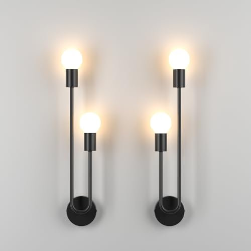 Martll 2er Wandleuchte Innen Vintage Wandlampe Schwarz E27 Industrial Retro Wandbeleuchtung Wand Lampen für Wohnzimmer Schlafzimmer, Ohne Leuchtmittel (Schwarz)