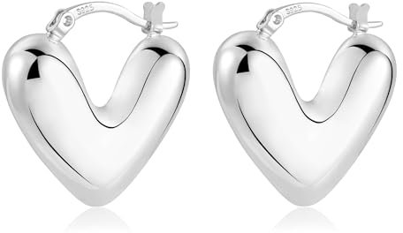 ALEXCRAFT Chunky Ohrringe Herz Creolen Silber 925 Damen Geschenk für Frauen Freundin Mama Mädchen