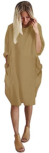 CixNy Abito da donna a palloncino, per il tempo libero, estivo, da donna, con tasche, scollo rotondo, casual, taglie forti, lunghezza al ginocchio, con glitter, oro rosa, XXXXXXL