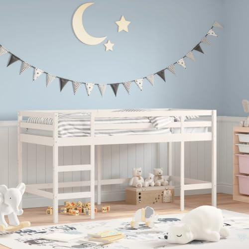 Générique Lit Mezzanine Enfants échelle Blanc 90x190 cm Bois pin Massif,Meubles,Lits & Accessoires,Lits & Cadres de lit,Blanc,56.84 LB,835902