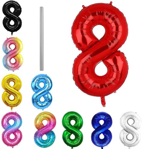 Geburtstag zahlen Luftballon 8 jahre-Rot XXL Jumbo Folienballon 40 Zoll – 101 cm Luftballons 8 Geburtstag Junge Mädchen Babyparty Geburtstagsdeko Jubiläumsparty Dekoration