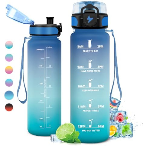 Gourde Enfant 500ml, Gourde Sport, Étanche et Réutilisable, Bouteille d'eau avec Marqueur de Temps et Filtre, Bouteille pour Enfant, l'école, Cyclisme, Voyage, Camping, Fitness, Yoga, Bureau, Gym