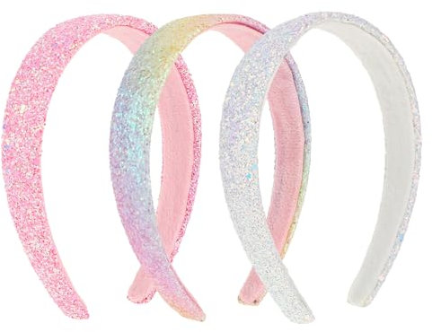 JJUNW 3 cerchietti colorati da donna, larghi, con paillette, alla moda, per bambini, per Halloween, Natale, colore bianco e rosa