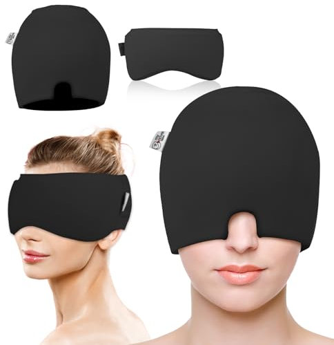 my novel things 2 Stück Migräne Maske und Augenmaske Kühlend, Migräne Kühlmaske, Migraine Relief Cap, Kopfschmerzen Kühlmaske, 360° Gel Surround Kühlpads zur Linderung von Migräne Kopfschmerzen, Druck