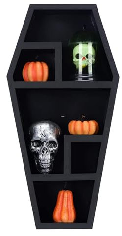 Sarg-Wandregal | Schweberegal mit Sarg-Design | Wandmontierte Halloween-Regale | Gothic-Sarg-Bücherregal | Dekoratives Sarg-Stil | Vielseitige Gothic Sargregale für Heimdekoration