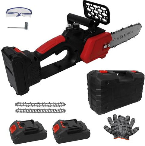 12 Zoll Akku-Kettensäge, 1200W bürstenloser Motor Elektrische Kettensäge, 15m/s Kettengeschwindigkeit Handkettensäge mit 2 Batterien, 2 Ketten, Kettensäge für Gartenbaumtrimmen, Schneiden von Holz
