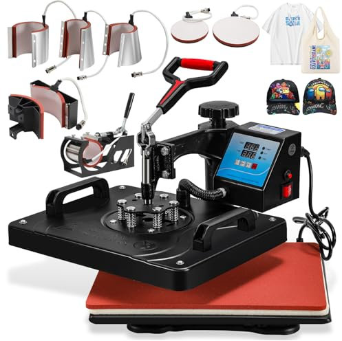 Eulenke Prensa de Calor 8 en 1 para Estampar Camisetas, Plancha de Calor 1250 W, Giratorio 360 Grados, DIY Mulitifuncional Sublimación, 38 x 29 cm, para Camisetas, Sombreros, Tazas, Platos