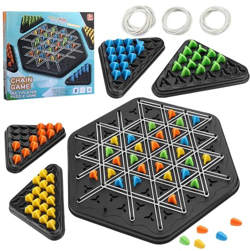 Chain Triangle Territory Capture Game With Rubber Band - Triggle Geometric Chess for Toddlers, Kids, Adults, Family, Party - 2 to 4 Players, Ages 3+