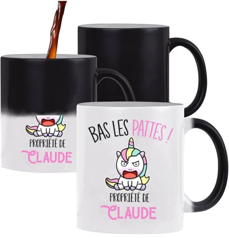 Mug magique Claude Bas les pattes Licorne | Tasse qui change de couleur Originale Cadeau Anniversaire Noël Humour fête des pères