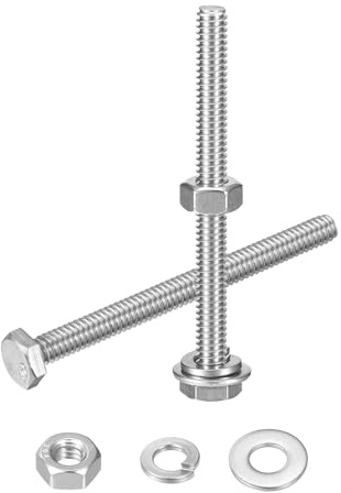 sourcing map 5 Set Hex Head Nuts and Bolts Assortment Kit, 304 Stainless Steel 1/4-20 x 3 Hex Head Bolts with 1/4 Nuts and Washers for Construction, Machinery Manufacturing
