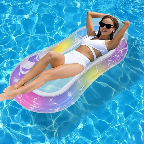 Tixlafe aufblasbare Wasser Hängematte Luftmatratze Liege mit Netz, Pool Hängematte mit Mesh, Wasser Bett schwimmende Lounge Stuhl für Schwimmbad Strand für Erwachsene (Meerjungfrau)