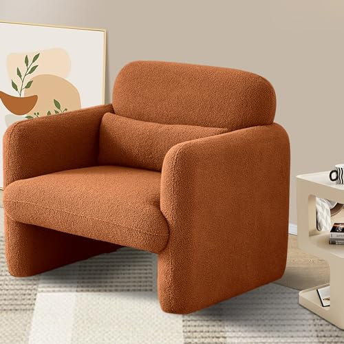 Poltrona Club, Divano Singolo Relax con Cuscini, Poltrone con Orecchie Soggiorno, Sedia Relax Poltrone Moderno con Schienale Alette, per Ufficio, Camera da Letto, Angolo Lettura (Arancione, A)