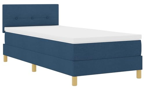 vidaXL Boxspringbett mit Matratze Blau Polsterung 80X200 cm modernes Design Stoff für Erwachsene natürliche Holzbeine einfache Montage und komfortable Schlafzimmermöbelgestell Einzelkomfort-Schaumtop