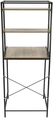 Séchoir à linge de salle de bain sur machine à laver et sèche-linge, étagère réglable à 3 niveaux, porte-serviettes, étagère sur machine à laver, toilettes, 69 x 60 x 176,5 cm, noir et chêne