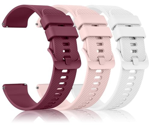 Yisica 3 Piezas Correa para 20mm Reloj Inteligente Hombre Mujer, Liberación Rápida de Silicona Suave Pulseras de Repuesto
