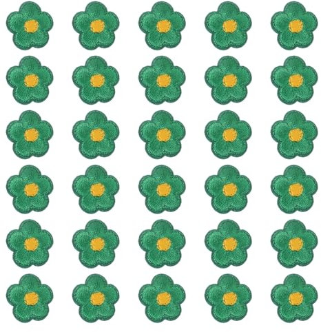 PATIKIL 30 Pcs Flower Iron on Patches, Embroidered Sew on Applique Repair Patch for Backpacks Clothing Shoes Hats DIY, Green