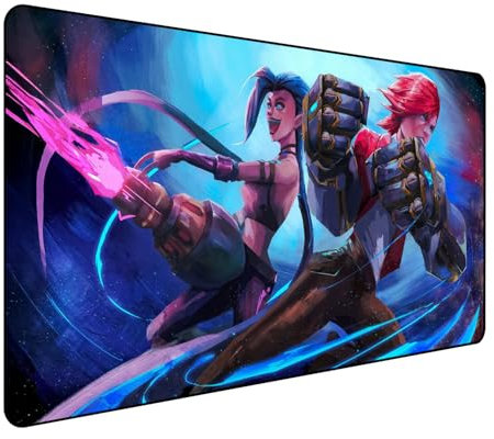 Arcane League of Legends Tapis de souris de jeu Anime Jinx, grand tapis de souris XXL 900 x 400 mm, dessous en caoutchouc antidérapant bords cousus, pour PC, grande protection de bureau étendue pour