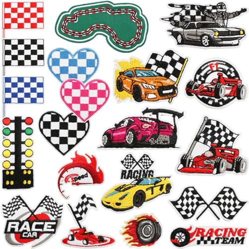 20 Pcs Race Car Iron On Patches, Sew On/Iron On Repair Applique Car Game Embroidered Patches for T-Shirt, Jackets, Jeans, Vests, Hats, Backpacks