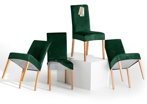RESTILO Stuhlhussen 4er Set Stretch Stuhlhussen Abnehmbare Waschbare Stuhlbezüge Esszimmerstühle Elastischer Stuhl Überzug für Esszimmer Küche Restaurant Hotel Bankett Hochzeit, Sento Flaschengrün