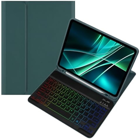 kaidisen Étui avec clavier rétroéclairé coloré pour iPad Mini 5e génération et Mini 4 avec clavier magnétique amovible Bluetooth RVB rétroéclairé couleur bonbon, vert foncé + noir