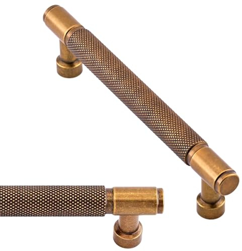 Asimerdeco 10 Pack Knurled Antique Brass Cabinet Pulls 5 Inch(128mm) Kitchen Cupboard Handles Cabinet Hardware Drawer Pulls