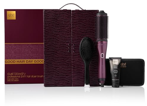 ghd Set Regalo Duet Blowdry Cherry Chic, Spazzola Asciugacapelli Lisciante in Tonalità Rosso Ciliegia, con Elegante Cofanetto Viaggio, Da Bagnato ad Asciutto Senza Danni da Calore