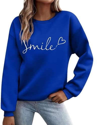 Nuoke Pullover Damen Hoodie Smile Gedruckt Pullover Sweatshirt Langarmed Crew Kragen Hoodies Winter Herbst Kleider Sport Casual Top Street Hemd Top ohne Kapuze Kleidung