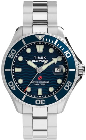 Timex Men's Analogue Quartz Watch Stainless Steel Strap Deep Water Meridian