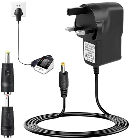 6V 1A/ DC Power Supply Adapter, 100-240V with 5.5x2.1mm & Selectable 3.5/4.0mm Tips for Atomizer, Blood Pressure/Glucose Meter, Electronic Scale, Router & Medical Devices Etc