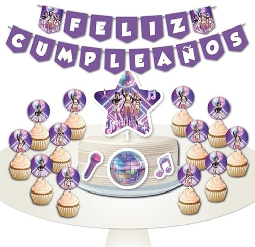 Decoración Cumpleaños Htx6-2 Banderines, 1 Cake Topper, 12 Toppers - Diseño para Fiestas Infantiles (Pack 1)