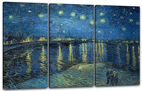 Printed Paintings Leinwand 3-teilig(120x80cm): Vincent van Gogh - Sternennacht über die Rhône (18