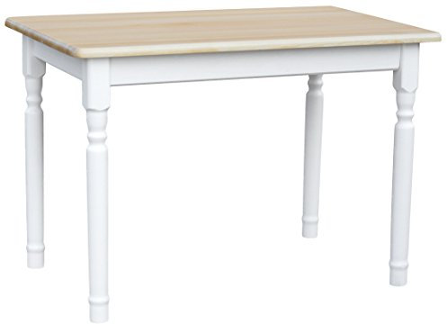 k koma Esstisch 120x70 cm aus massivem Kiefernholz, mit lackierter Tischplatte, Tischbeine in Weiss, im Landhausstil – NEU
