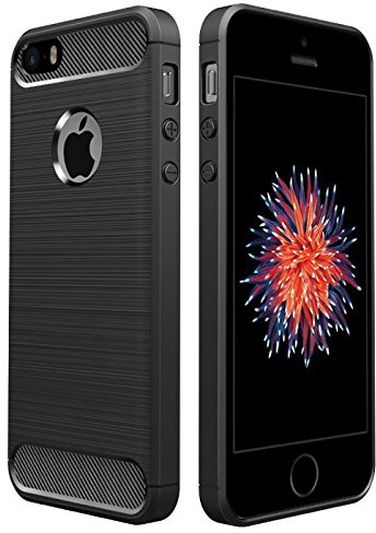 CoolGadget Carbon Hülle für iPhone 5/5S/SE Stoßfest Schwarz | Handyhülle im gebürsteten Carbon Design, flexibles TPU, rutschfest, kratzfest, dünn