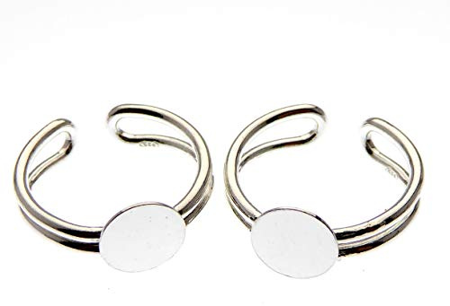 XieXie 2 Stück 925 Sterling Silber Ring Rohling 8mm Klebepad zur Schmuckherstellung