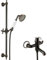 PaulGurkes Nostalgie Wannenarmatur Aufputz Retro schwarz Armatur Duschstange Set Handbrause Brausehalter Brausestange Duschkopf massives Messing schwarze Oberfläche Kupfer Duschschlauch 150cm Schlauch